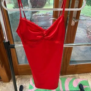 Red satin mini dress